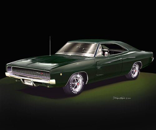 1968 DODGECHARGER DARK GREEN - ART PRINT POSTER BY ARTIST DANNY WHITFIELD- SIZE 20 X 24