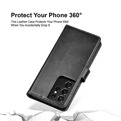 Image of PULOKA - 2 in 1 Flip Cover for Samsung S24 Ultra - Protective Case with Card & Cash Pockets - Detachable Flip Case, Kickstand & Magnetic Closure -Vegan Leather - Profesional & Premium Finish -Black