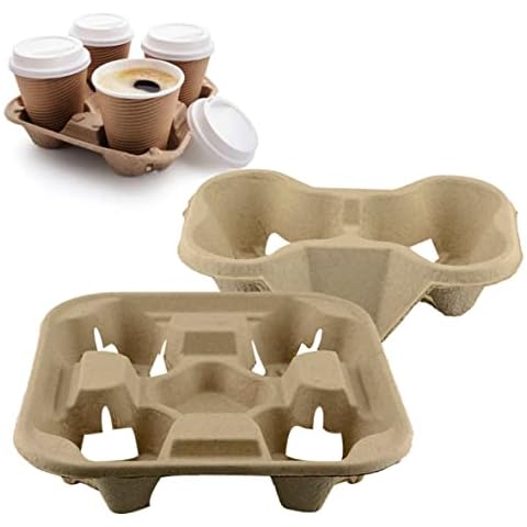 50 x Cup Cardboard Drinks Tray Holders Carrier 4 or 2 Cup Takeaway Hot & Cold Drinks Biodegradable Disposable (2 Cup) Cover