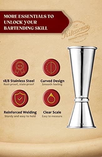 Kitessensu Jigger For Bartending, Japanese Jigger 2 Oz 1 Oz With Measurements Inside, 18/8 Stainless Steel Cocktail Jiggers #TOP4