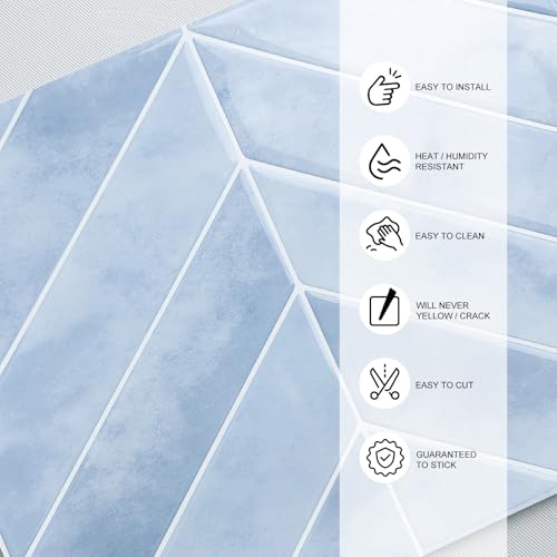 Image of Stick Tiles Peel and Stick Backsplash of 11.4 inch X 9 inch - 3D Adhesive Peel and Stick Wall Tile for Kitchen, Bathroom, Living Room, etc. (10, Ice Blue)