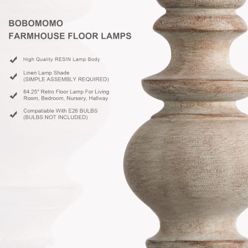 Image of BOBOMOMO 64.25 inch Farmhouse Floor Lamp for Living Room, Tall Antique Gray Standing Lamp with Rotary Switch, Vintage Reading Lamp for Bedroom & Nursery, Rustic Home Decor Corner Lamp