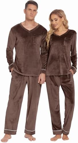 Ekouaer Couples Matching Pajamas Sets Velvet PJs Set for Men and ...