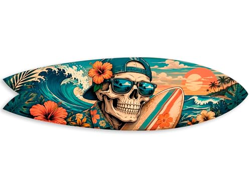 Planche de surf déco Skull Sunset DECLINA en aluminium 100x30 cm