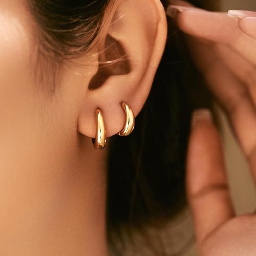 Gold Hoop Earrings for Women - 14k Plated Small Set, Hypoallergenic Huggie Cartilage Earrings, Chunky Stack Non-Tarnish2