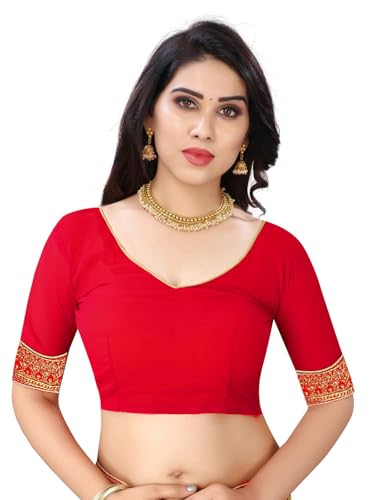 Image of B BELLA CREATION Women's Maroon Georgette Saree with Heavy Golden Embroidery Work & Unstitched Blouse Piece