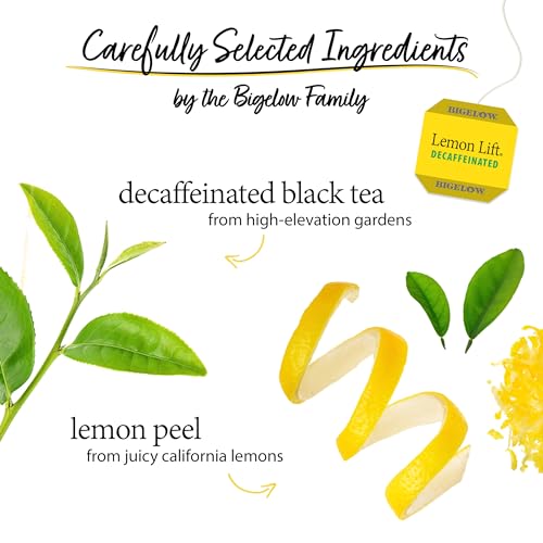 Image of Bigelow Tea Decaffeinated Lemon Lift Black Tea, Decaf Tea with Lemon, 20 Count Box (Pack of 6), 120 Total Tea Bags