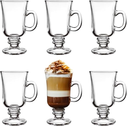 Image of 250 ML Glass Coffee Mug Set, with Convenient Handle, Tea Glasses for Hot /Cold Beverages, Thermal Shock Resistant, Tempered Glass, Mugs for Cappuccino (Delux Mug, 6 Count (Pack of 1))