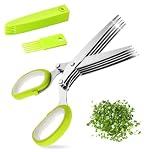 Jidyllic Herb Scissors,5 Blade Kitchen Herb Shears Stainless Steel Multi Blade Kitchen Scissors with Lid and Cleanup Comb for Chopping Chive Onion Cilantro Vegetables