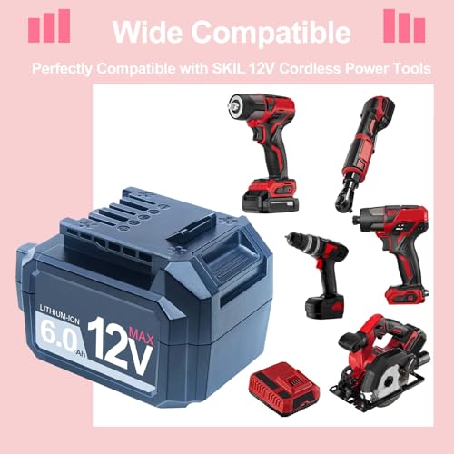 Image of DTK 12V Replacement for SKIL 12V Battery PWRCore 12V 6.0Ah Lithium Battery 2 Packs