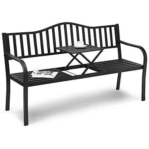 COSTWAY 3 Seater Garden Bench with Table Cover