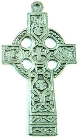PlanetZia Beautiful Rare 3 inch Celtic Knots Ancient Antique Silver Cross Pendant TVT-QCCS