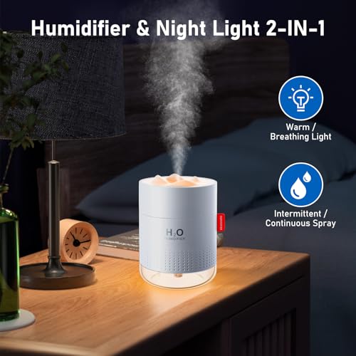 Image of 500ml cold mist humidifier 1set + 2 pieces matching cotton filter element. Automatic shutdown without water, silent air humidifier with night light, ultrasonic humidifier with 10~16 working hours