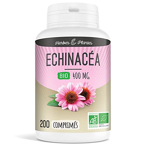 Echinacéa Bio 200 Comprimés 400 mg - Herbes et Plantes, Blanc, 94 g (Lot de 1)