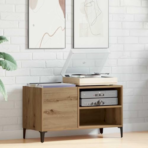 Mueble para vinilos y tocadiscos Artisan-Roble de madera con patas de metal 2
