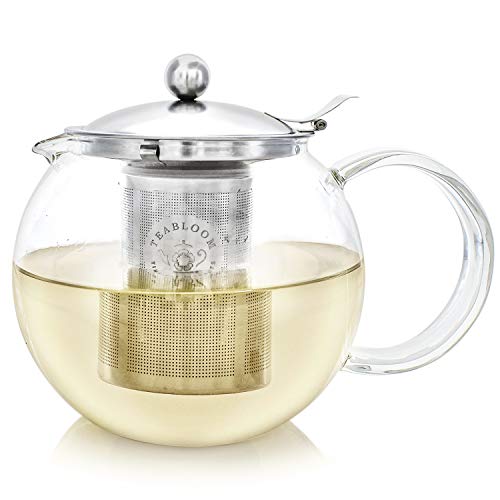 Théière Teabloom Classica - Théière en verre résistant à la chaleur - 1200 ml - Infuseur amovible en acier inoxydable Théière de 1,2 L