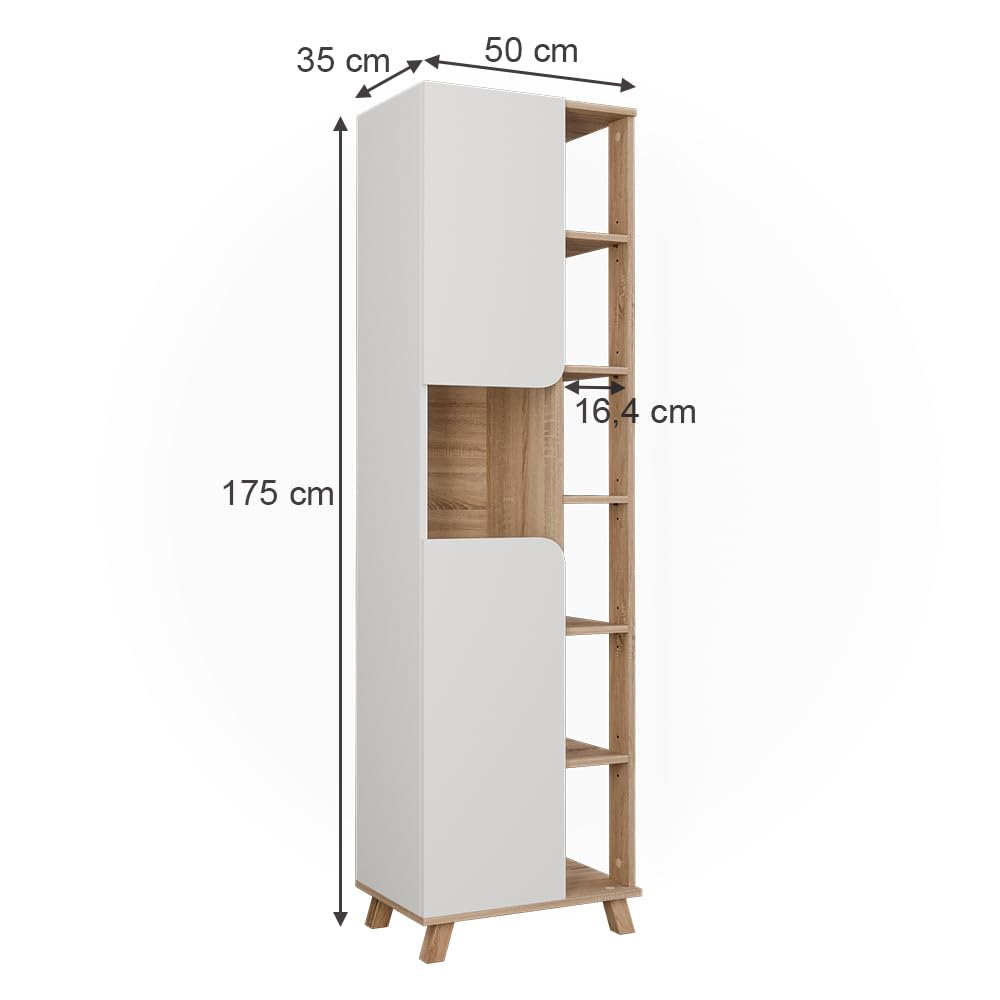 Vicco Armario de baño Karen, Sonoma/Blanco, 50 x 175 cm | con 2 puertas, para guardar artículos de baño y toallas