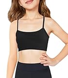 Haloumoning Girls Sports Training Bra Kids Athletic Adjustable Seamless Camis Dance Yoga Crop Tops 5-14 Years Black