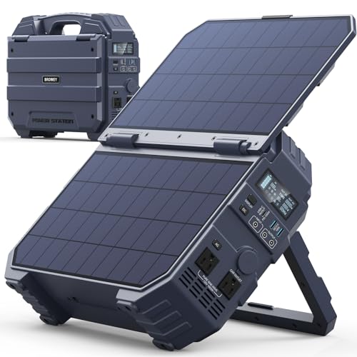 BROWEY 1600W (3200W Peak) Portable Power Station, 1024Wh LiFePO4 Battery with Built-in Solar Panel, 100W USB-C PD, Solar Generator for Camping, RV, Home Backup, Emergency (Dark Blue)