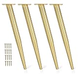 Ilyapa Tapered Oblique Metal Furniture Leg - Set of 4 Gold Mid Century Modern 16 Inch Tapered Furniture Feet for Chairs, Coffee Tables, Cabinets