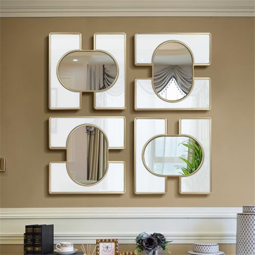 WSNCXFW Espejos de Pared Dorados, Grandes Espejos de Metal de 61 x 61 cm, decoración de Pared Moderna de Hierro antioxidante, Ideal para Sala de Estar, Pasillo, Hotel.,4pcs