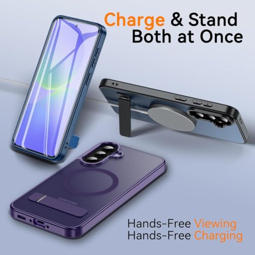 Image of Elzzi MagSafe Compatible Case for Samsung A37 Translucent Matte Bottom Kickstand Shockproof Slim Anti-Fingerprint Magnetic Hybrid Protective Cover (Deep)