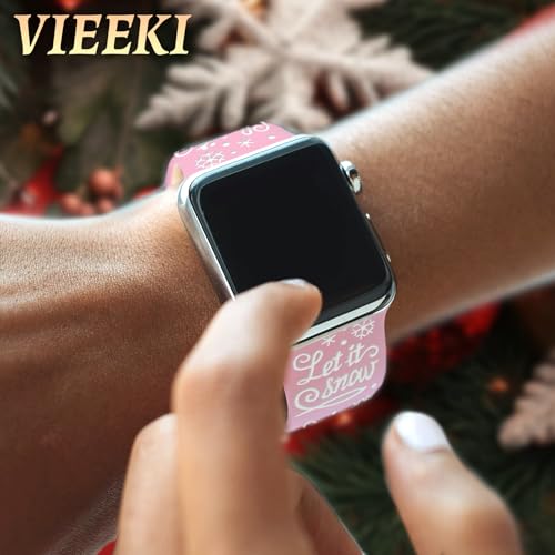 Vieeki Christmas Snowman Watch Band for Women Men (Compatible with Apple Watch 40mm 41mm 42mm 44mm 45mm 46mm 49mm) (Engraved Replacement Strap for iWatch Series Ultra SE 11 10 9 8 7 6 5 4 3) Pink/White Snowmans 38mm by Vieeki - Used condition - Image 6