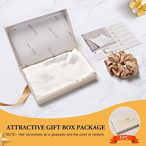 Since Silk 100% Mulberry Silk Pillowcase 22 Momme, Both Sides Silk with Hidden Zipper Slip Silk Pillow Cases 1PC, Housewife Silk Pillow Cover for Hair and Skin, Gift Box(50x66cm, White)