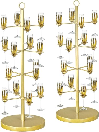 lesolar 2Pack Cocktail Tree Stand, 4 Tiers 16 Holders Champagne Display Stand for Wedding Party, Cocktail Tower Display Stand, Suitable for Cocktails, Champagne, Wine