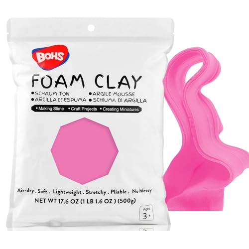 BOHS Arcilla de Espuma Rosa para Modelar - 500g - Blanda, Suave, Secado al Aire - Ideal para Cosplay y Slime