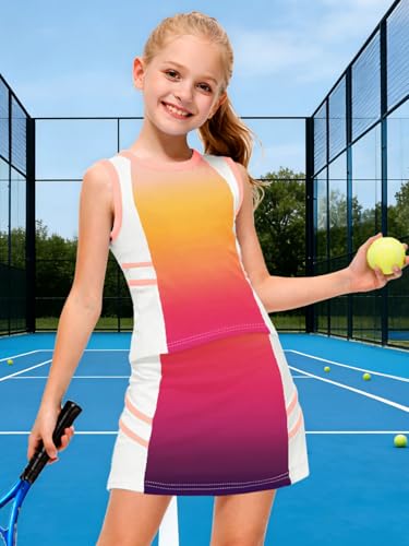 Image of AOBUTE Girls Tennis Golf Outfit Tank Top and Skirt with Shorts Set 4-12 Years