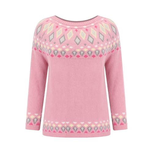 Fair Isle Sweaters for Women Vintage Knitted Ice Landic Cute Sweatshirts Boho Print Argyle Winter Fall Casual Long Sleeve 2025 Crew Neck Cashmere Cozy Nordic Colorful Argyle Tops Pink XX-Large