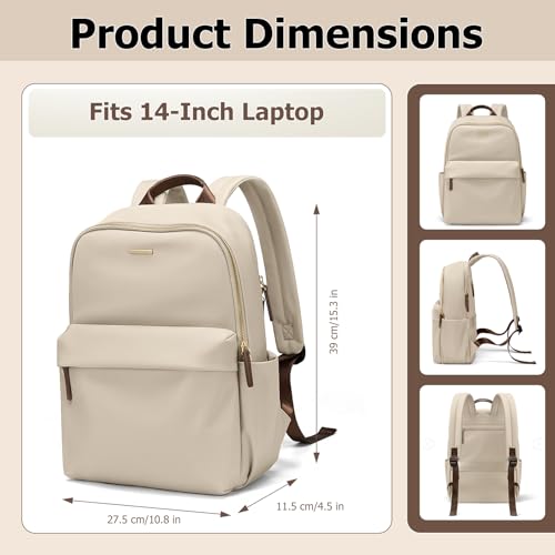 Laptop Backpack for Women Fit 14 Inch Stylish Daypack Notebook Travel Work Commuter Casual Daypack Backpack Purse for Women Travel Business (Apricot)2