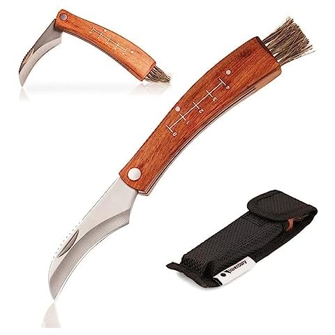 Wrenbury Mushroom Foraging Knife with Brush Folding – Harvest Knife for Bountiful Harvesting – Black Sheath and Presentation Box – 3” Blade Cover