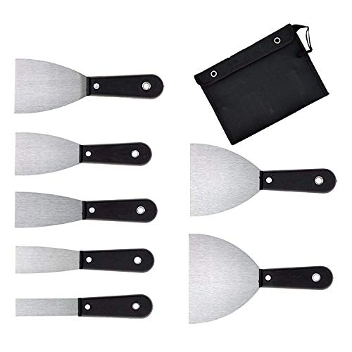 DerBlue 7 Piece Putty Knife Set- Putty Scrapers Drywall Scrapers for Home DIY Tools,Wall Repair Tools,Wall Scraper set,1 Inch 1-1/2 Inch 2 Inch 2-1/2 Inch 3 Inch 4 Inch 5 Inch