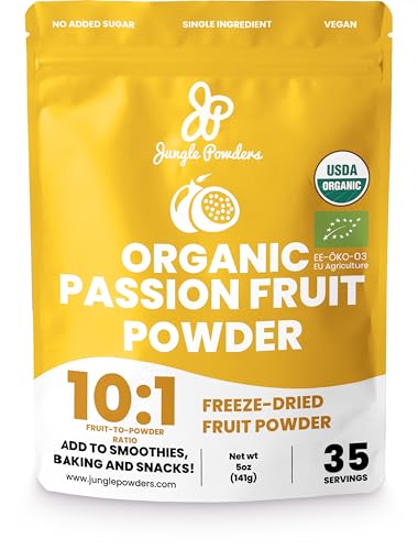 Jungle Powders Passion Fruit Powder Organic 5 Ounce Bag, Freeze Dried Passion Fruit Extract Powder for Baking Smoothies Juice Concentrate Puree - Additive Free Lilikoi Granadilla Maracuya Supplement