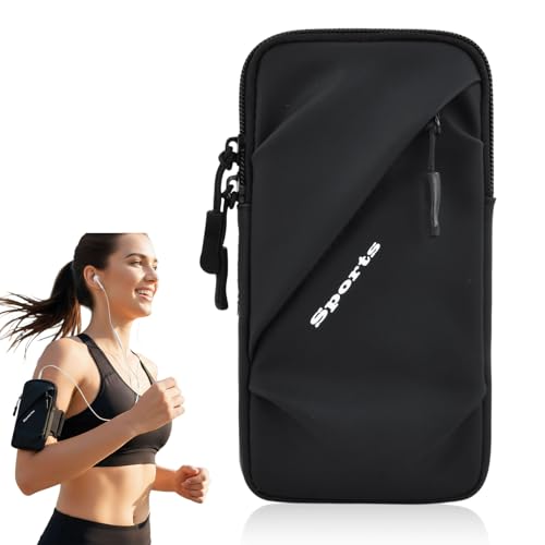 Brazalete Deportivo para Móvil, Bolsa de Brazo Running Universal, Ligero e Impermeable con Doble Bolsillo, Ajustable para Correr, Gimnasio y Fitness, Compatible con Teléfonos Hasta 6,9