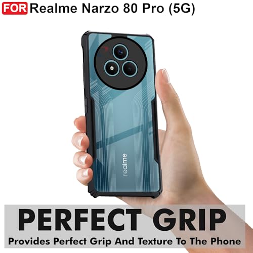 Image of CEDO Backcover for Realme Narzo 80 Pro (5G) | Camera Protection Shockproof Bumper-Edge | Acrylic Crystal Clear 360 Degree Protection TPU+PC | Transparent Eagle Back Case Cover (Black)