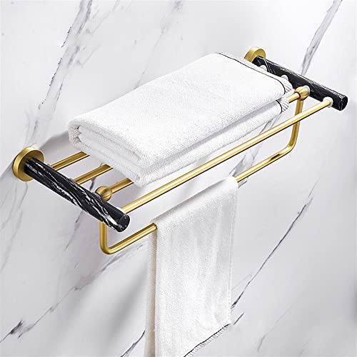 Porte-serviettes de salle de bain avec étagère en marbre brossé blanc et métal