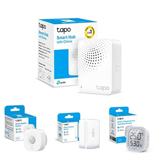 Bundle of TP-Link Tapo H100 Smart Hub + Tapo T100 - Detector de Movimiento + Tapo T110 - Sensor de Contacto Inteligente + TAPO T315-Monitor de temperatura y humedad