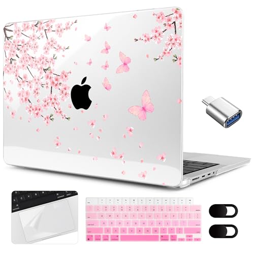 Image of MEEgoodo Case for M5 MacBook Pro 16 inch Case 2026 2024 2023 2021 with M5 M4 M3 M2 M1 Pro /Max Chip, Fit Model A3429 /A3428 /A3403 /A3186 /A2991 /A2780 /A2485, Cherry Blossoms