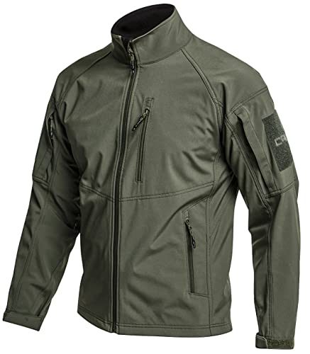 Cqr Men's Covert Softshell Military Jacket, Winter Full Zip Fleece Lined Tactical Jackets W Zipped Pockets, Covert Olive, Large #TOP30