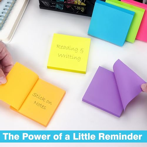 Image of GLUN 3x3 Inch Super Sticky Notes Pack 400 Sheets Multicolor Neon Self-Adhesive Memo Pads, Strong 2X Adhesion for Office, School & Home Use