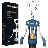 Beneno Wine Opener, Zinc Alloy Premium Wing Corkscrew with Multifunctional Bottles Opener, Sharp Wine Corkscrew with Ergonomic Non-Slip Wing Handle, Blue