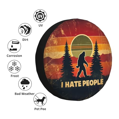 Image of Universal Fit Spare Tire Cover for Rv, SUV, Camper Vintage Bigfoot I Hate People Tire Covers Weatherproof Wheel Protector for Camping & Travel Trailer 15 in