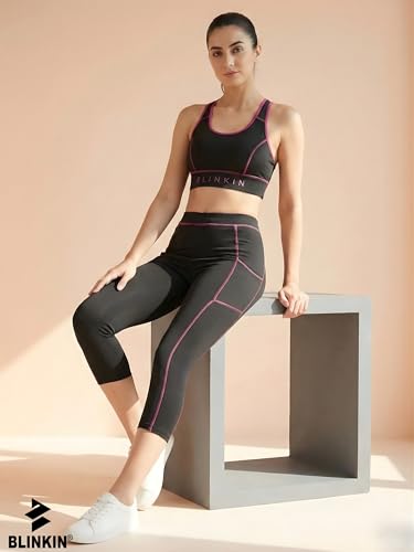 Image of BLINKIN Women's 3 /4 Gym Wear Tights for Women with Side Pockets : Perfect for Active Wear, Yoga & Workout - The Ultimate Gym Pants for Woman & Girls (015)