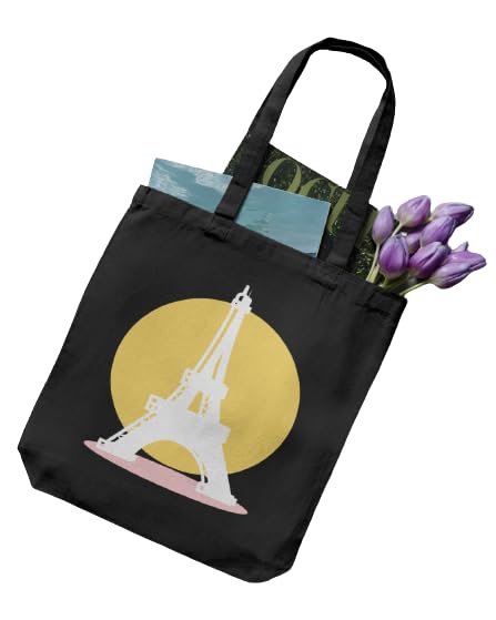 NYRABESPOKEReusable Natural Cotton Canvas Print Shopping/Grocery Bag|Tote Bags| Multi-Purpose Bag|DIY, Vinyl, Decorate, Shopping, Groceries, Teacher, Books, Gifts, Welcome Bag (Black)