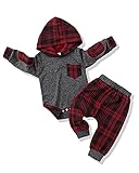 Newborn Boy Clothes Baby Boy Outfits 0-3 Months Infant Romper Hoodie Long Sleeve Top Plaid Pants...