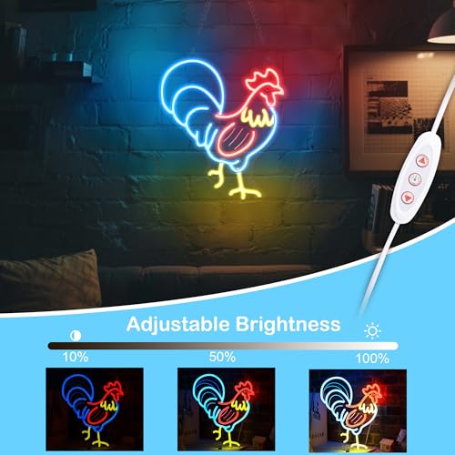 Image of Ammonite Rooster Neon Sign, LED Neon Lights for Room Wall Table Decor Art, Home Party Birthday Holiday Gift for Kids Teens Adults