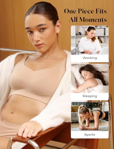 Image of COMFELIE Women Wirefree Bra for Women Deep V Neck Everyday Bras Comfortable Wireless Brassiere